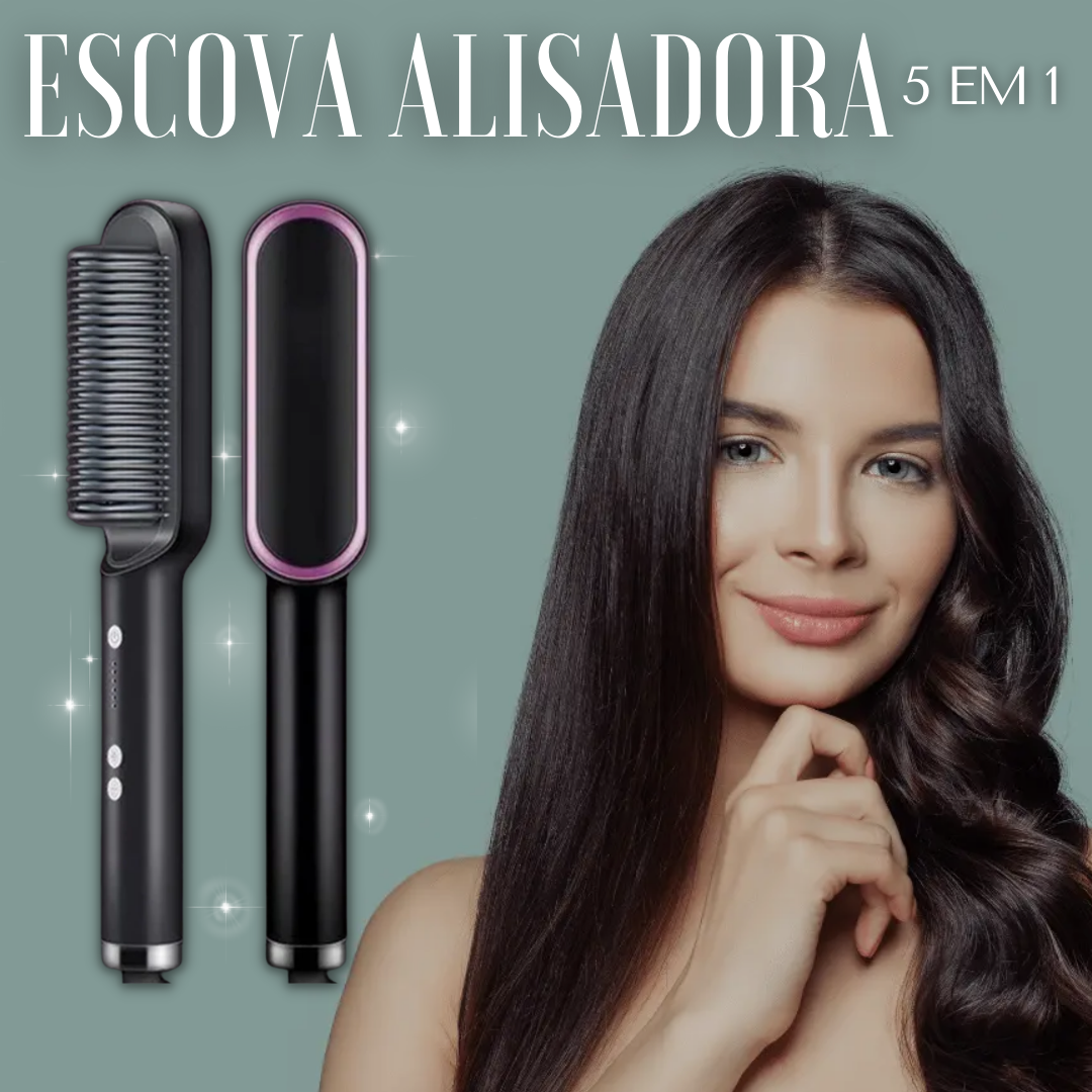 Escova Alisadora de Cabelo 5 em 1 - Alisa, Seca, Hidrata, Modela e Anti-Frizz